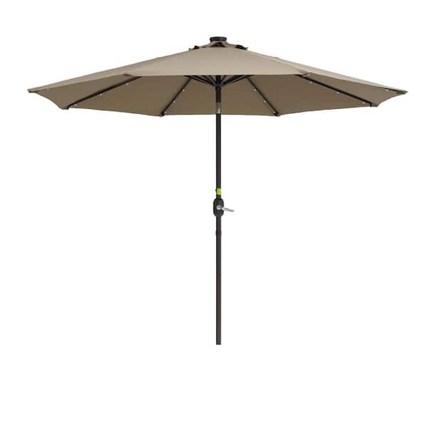 Inner Decor Isa 9 ft. Steel Market LED Light Tilt Patio Umbrella in Brown Without Base