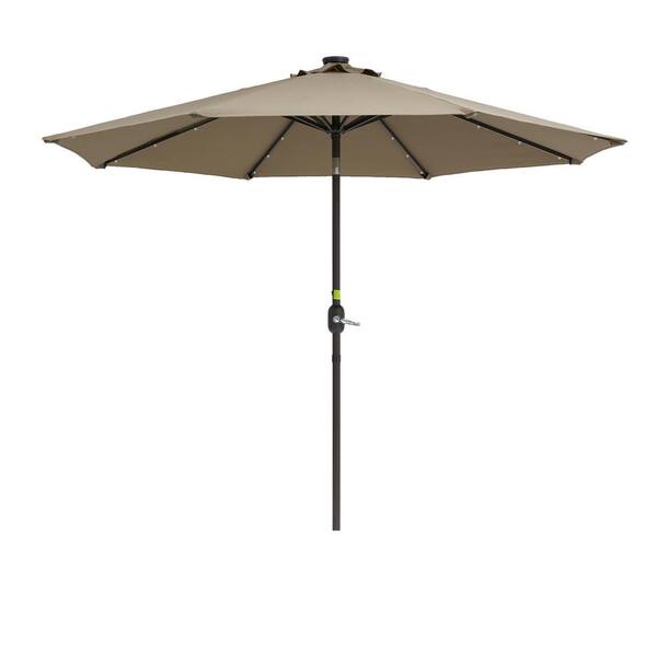 Inner Decor Seymo 9 ft. Steel Market LED Light Tilt Patio Umbrella in Brown without Base