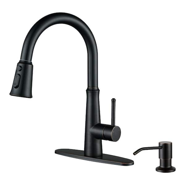IVIGA Stainless Steel Single Handle Pull Down Sprayer Kitchen Faucet with 3-Mode Spray, Soap Dispenser in Oil Rubbed Bronze