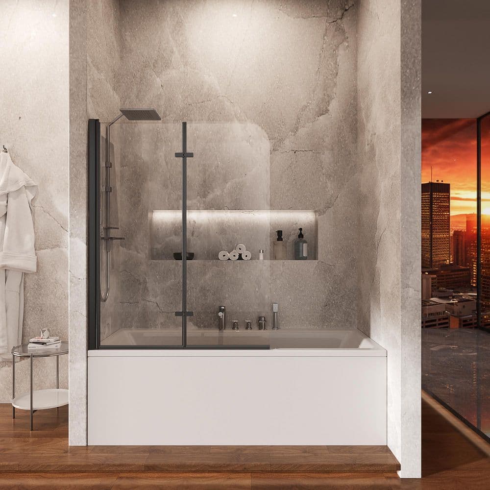 43 in. W x 55 in. H Frameless Pivot Tub Door in Matte Black with Clear Tempered Glass price history on PriceWatchPro
