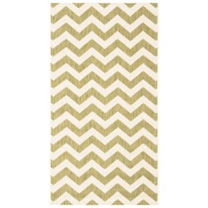 Courtyard Green/Beige Doormat 2 ft. x 4 ft. Geometric Indoor/Outdoor Patio Area Rug