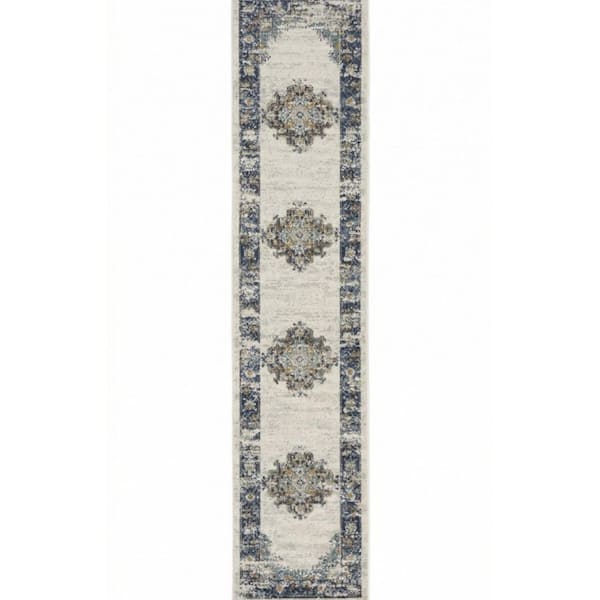 2 X 10 Blue Oriental Washable Area Rug Runner Rug