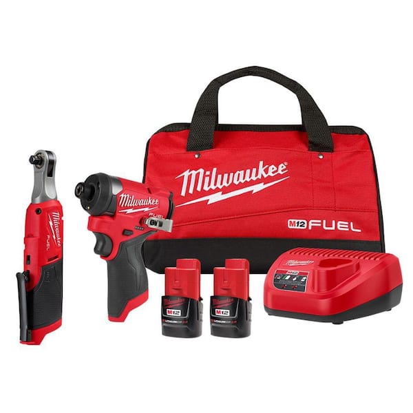 Milwaukee M12 FUEL 12V Lithium-Ion Cordless 3/8 in. Ratchet and 1