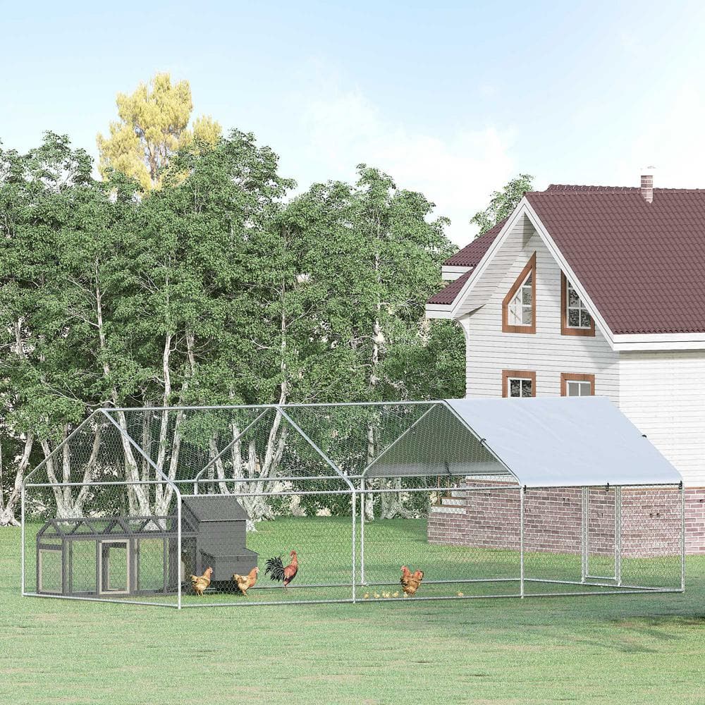 Large Galvanized Metal Chicken Coop with Weatherproof Cover