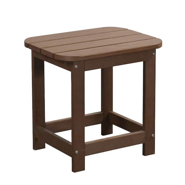 PolyTeak Compact Plastic Outdoor Patio Side Table Walnut Brown