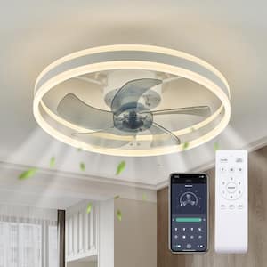 20 in. LED Indoor White Ceiling Fan with Modern Flush Mount with Light App Remote Control and Dimmable Lighting