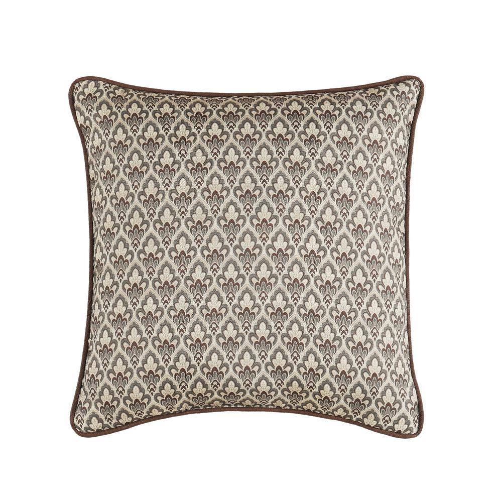 Maren Chocolate Polyester Damask 16 Square Decorative Throw Pillow 16 In