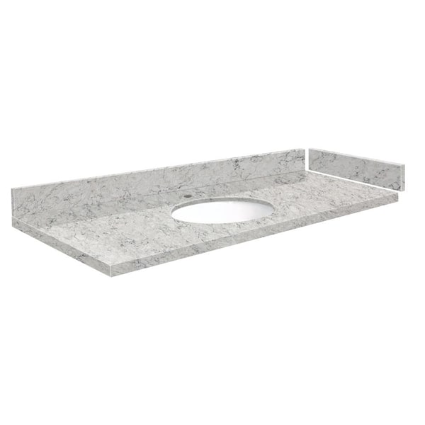 Transolid Silestone 54.5 in. W x 22.25 in. D Quartz White Round Single Sink Vanity Top in Pietra