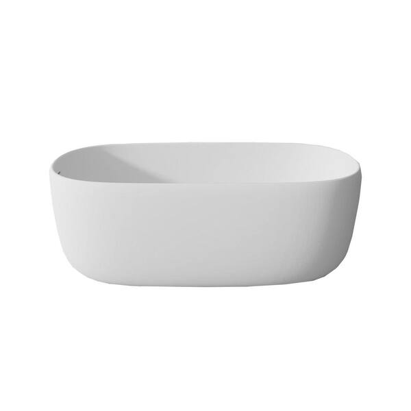 51 in. x 25.6 in. Rectangle Solid Surface Stone Flatbottom Freestanding Soaking Bathtub with Drain in Matte White