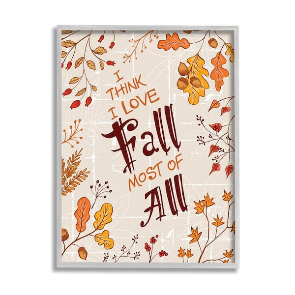 Stupell Industries Love Fall Leaf Border by Diane Labombarbe 1 Piece Framed Graphic Print Nature Poster Art Print 20 in. x 16 in.