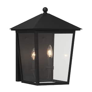 Noble Hill Black Outdoor Hardwired Wall Lantern Sconce with No Bulbs Included