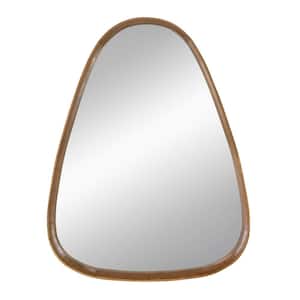 30 in. W x 38 in. H Irrgeular Brown Wood Framed Wall Mirror for Living Room Bathroom Entryway, Minimalist Style