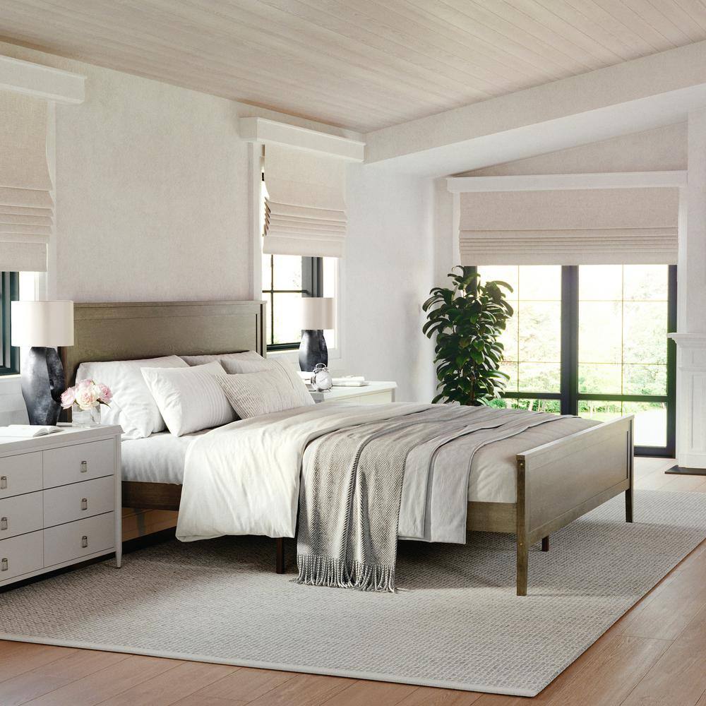 Brown Gray King Upholstered Wood Platform Bed with Headboard and Drawer