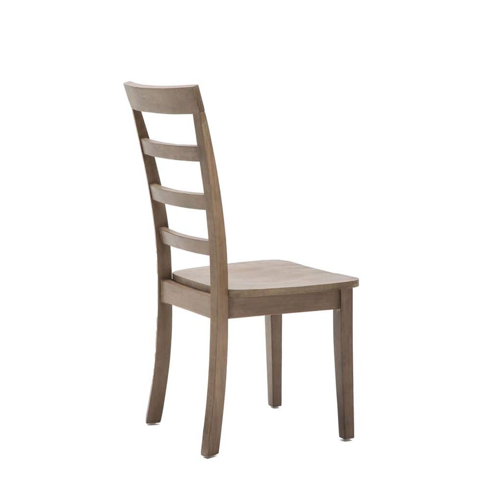 Set of 2 Gray Ladderback Rubberwood Dining Chairs