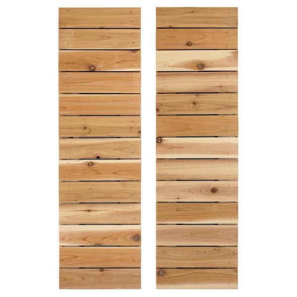 Dogberry Collections 14 in. x 48 in. Natural Cedar Board and Batten Horizontal Slat Shutters Pair