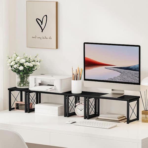 Black 15.7 in. x 7.6 in. Wood Desk Organizer Shelf Set of 2 with