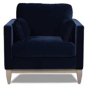 Knox 36 in. Pillow Arm Performance Velvet Modern Farmhouse Large Living Room Accent Arm Chair in Dark Navy Blue