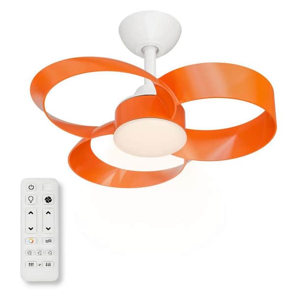 Windora II 22 in. Modern Indoor White Standard Mount Ceiling Fan Orange Blade with LED Light and Remote Control