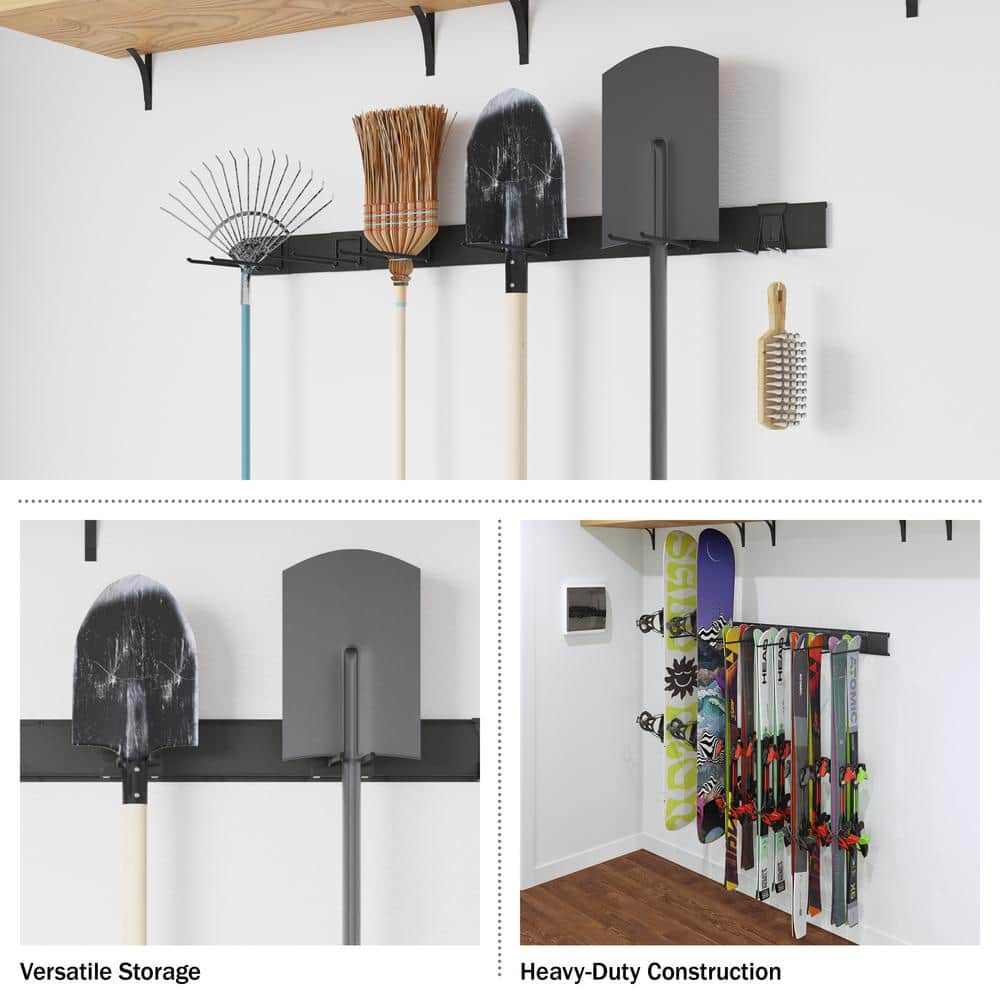 Heavy-Duty Black Steel Wall-Mounted Ski and Snowboard Rack