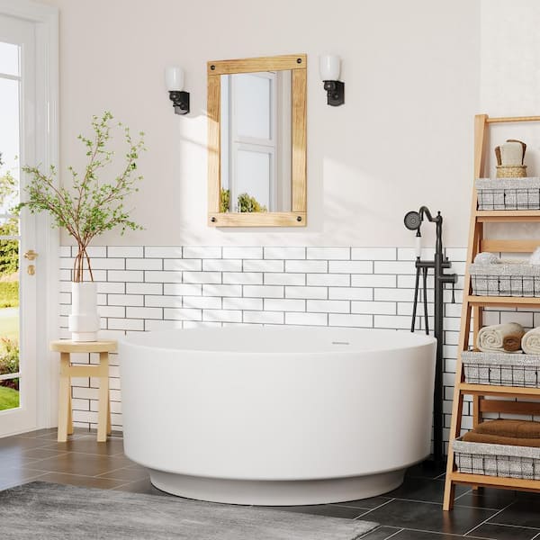 VANITYFUS 49.2 in. x 49.2 in. Stone Resin Flatbottom Solid Surface Non-Slip Freestanding Soaking Bathtub in Green