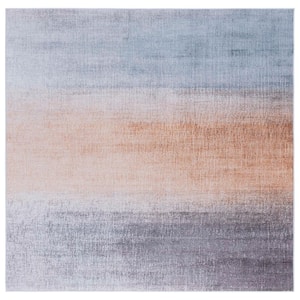 Tacoma Gray/Rust 6 ft. x 6 ft. Machine Washable Gradient Striped Distressed Square Area Rug