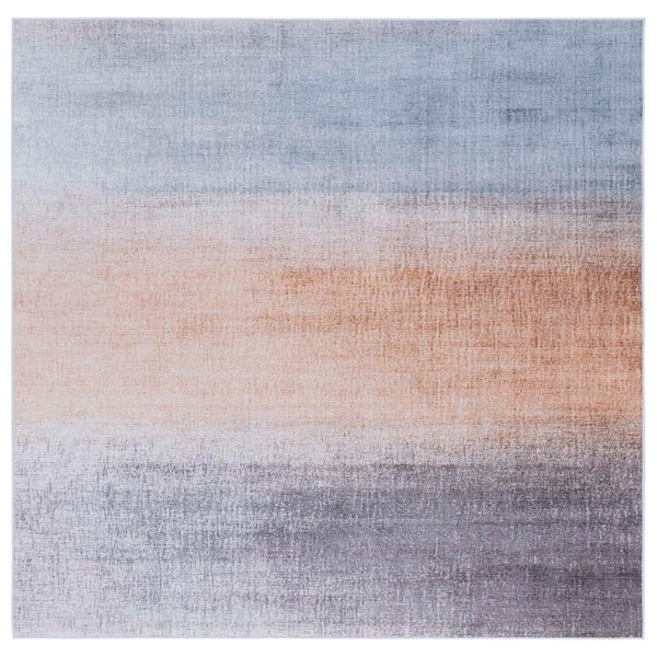 SAFAVIEH Tacoma Gray/Rust 6 ft. x 6 ft. Machine Washable Gradient Striped Distressed Square Area Rug