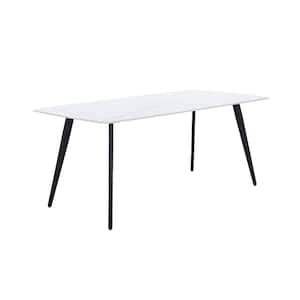 70 in Rectangle White Faux Marble Dining Table with Metal legs(Seats 8)