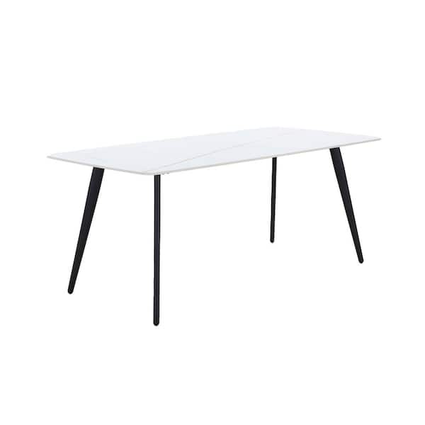 JASIWAY 70 in Rectangle White Faux Marble Dining Table with Metal legs ...