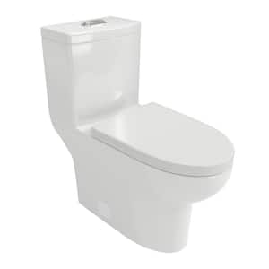 1-Piece 1.6 GPF Dual Flush Elongated Toilet in White Seat Included