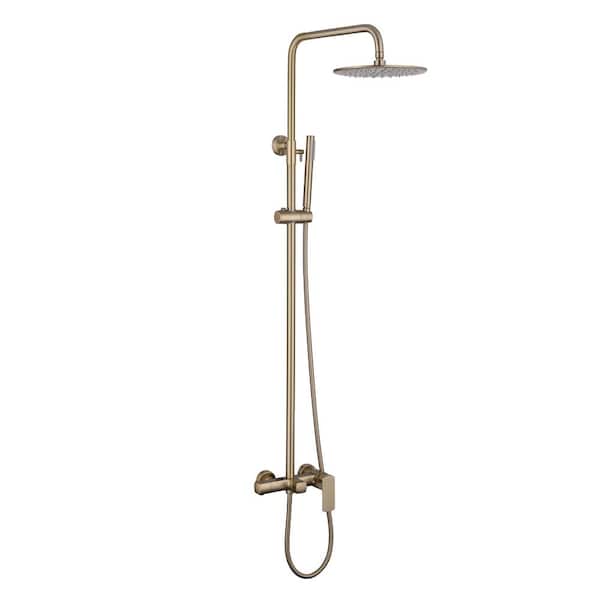 3-Spray Dual Shower Head Wall Mount Fixed and Handheld Shower Head with Hand Shower Flow Rate 2.5 GPM in Brushed Gold