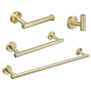 4-Piece Bath Hardware Set with Towel Bar, Towel Robe Hook, Toilet Roll Paper Holder, Hand Tower Holder in Brushed Gold