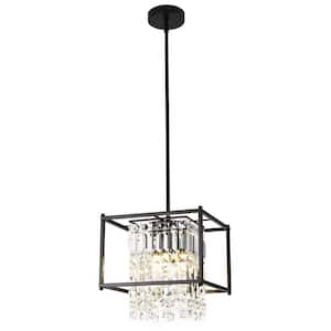 11.8 in. 4-Light Black Modern Elegant Crystal Pendant Light with Crystal Shade