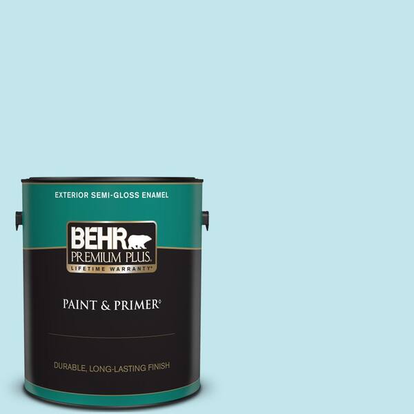 BEHR PREMIUM PLUS 1 gal. #520A-2 Ice Flower Semi-Gloss Enamel Exterior Paint & Primer