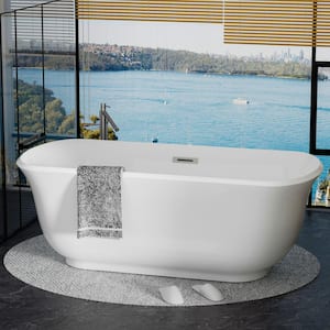 67 in. Acrylic Alcove Non-Whirlpool Freestanding Bathtub in Glossy White Polished Chrome Overflow