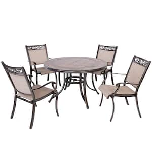 Cersei Dark Gold 5-Piece Cast Aluminum Patio Round Table 28 in. H Outdoor Dining Set with Umbrella Hole