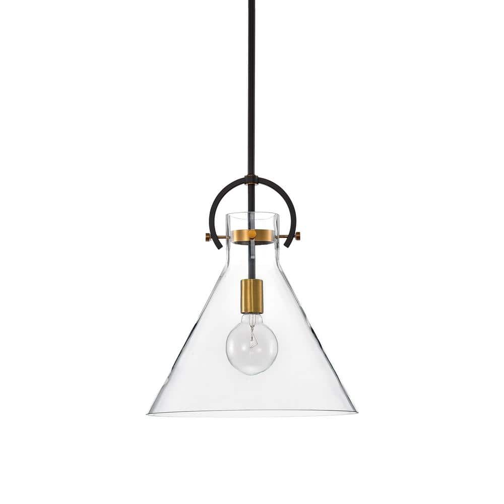 Adjustable Clear Glass Cone Pendant Light with Bronze and Gold Accents