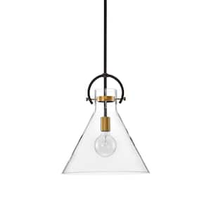 Essence 1-Light Contemporary Oil Rubbed Bronze and Antique Gold Pendant with Clear Cone Glass Shade