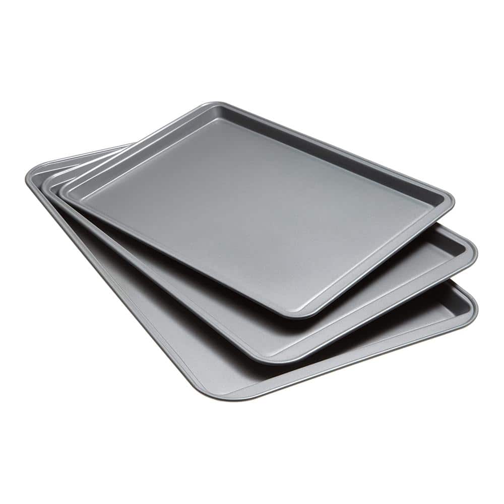 goodcook everyday nonstick steel 3pc baking sheet set  11  x 17   15  x 10   9  x 13   gray