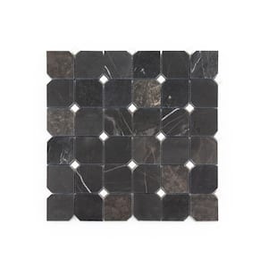 Fortune Black 11.625 in. x 11.625 in. Polished Black/White Squares Marble Mosaic Wall and Floor (9.38 sq. ft./Case)