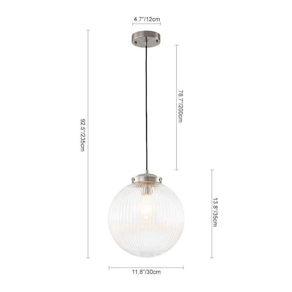 HUOKU Voryra 1-Light 11.8 in. W Brushed Nickel Ribbed Glass Globe