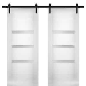56 in. x 96 in. Single Panel White Solid MDF Sliding Doors with Double Barn Black Hardware