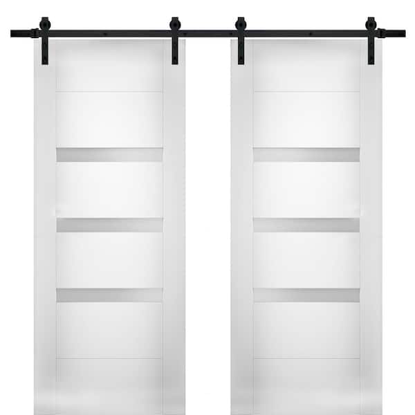 VDOMDOORS 60 in. x 96 in. Single Panel White Solid MDF Sliding Doors with Double Barn Black Hardware