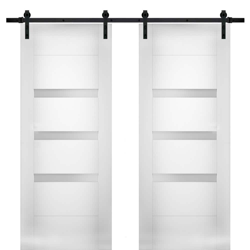 Assemble Required 64 in. x 84 in. Single Panel White Solid MDF Sliding Doors with Double Barn Black Hardware price history on PriceWatchPro