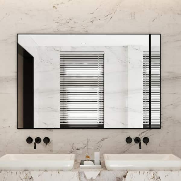 Klajowp 55 in. W x 36 in. H Large Rectangular Aluminum Alloy Framed Wall Mounted Bathroom Vanity Mirror in Black