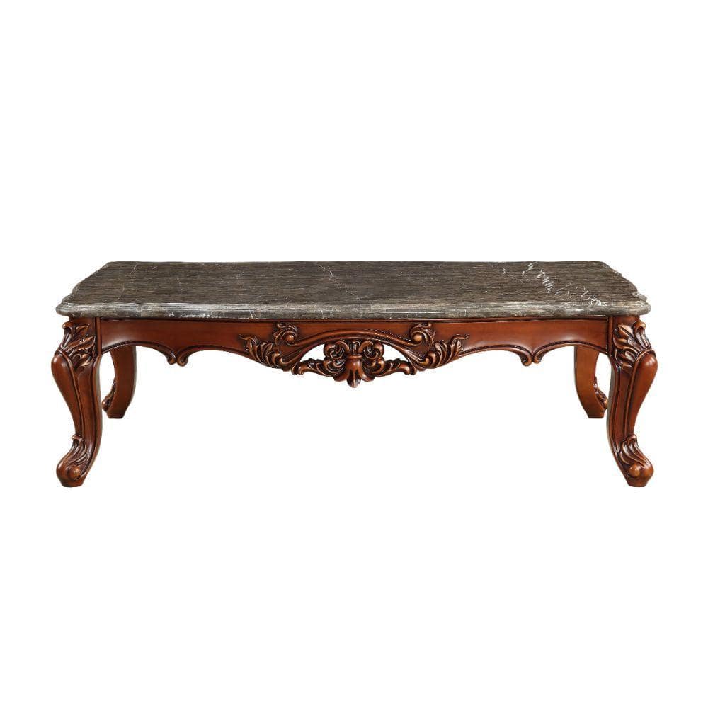 Eustoma Dark Brown Marble and Walnut Rectangular Coffee Table
