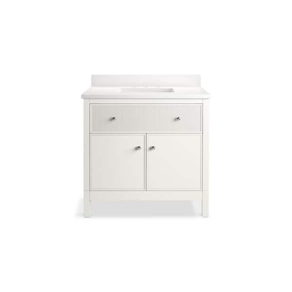 KOHLER Malin 37in. Single Sink Freestanding White Oak Bath Vanity with White Quartz Top Assembled
