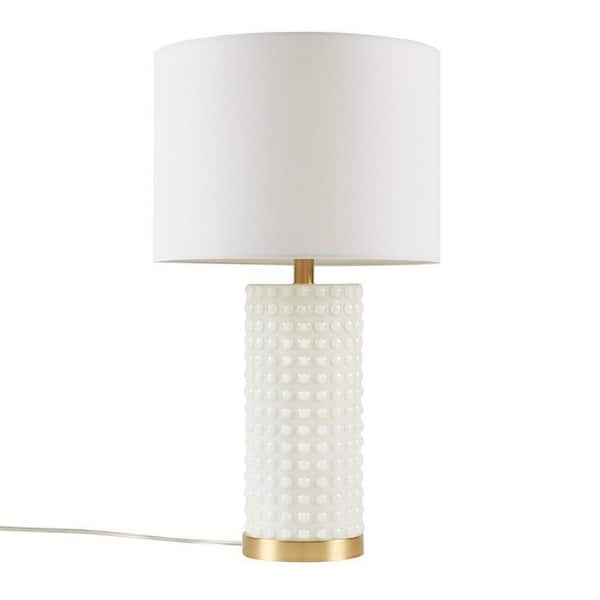 14 in. H Texture Dot Design Table Lamp, Stylish Desktop Lighting Boutique, White and Gold