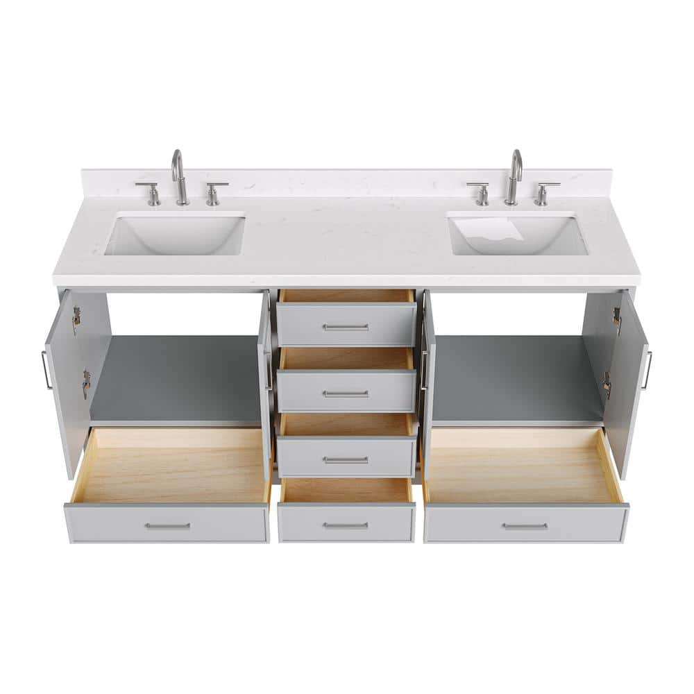 Stafford 72'' Gray Double Bathroom Vanity with Quartz Top