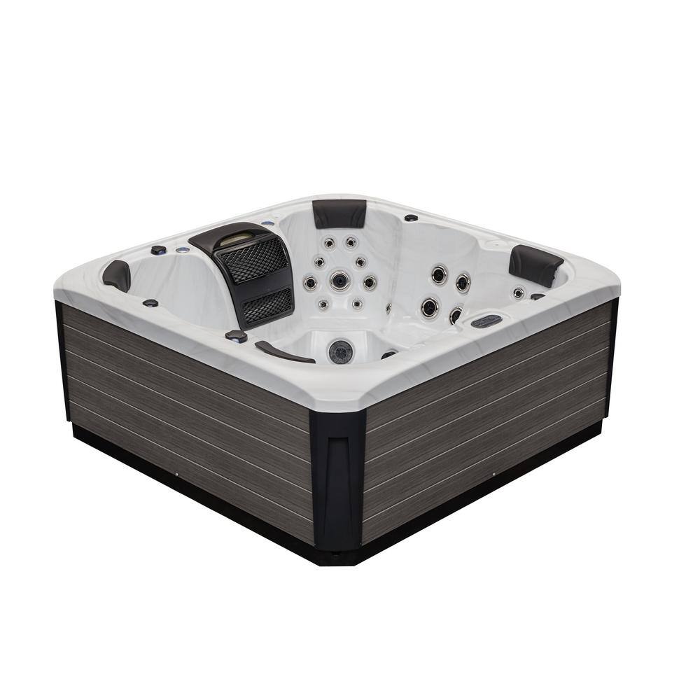 Luxury Gray Acrylic 6-Person Square Hot Tub with LED Lighting