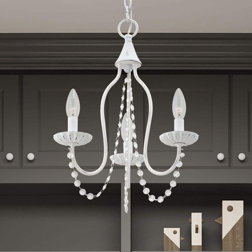Antique White Mini Crystal 3-Light Chandelier